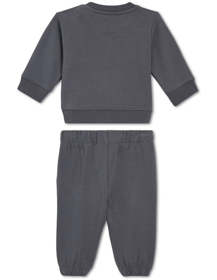 Monogram Cotton Sweatshirt Set in Dark Grey