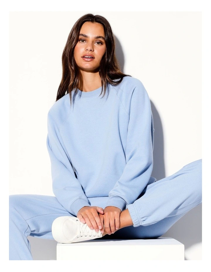 Oversized Crew Neck Sweat Top in Light Blue