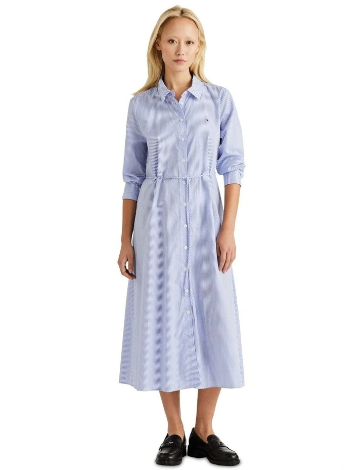 Cotton Midi Shirt Dress in Blue