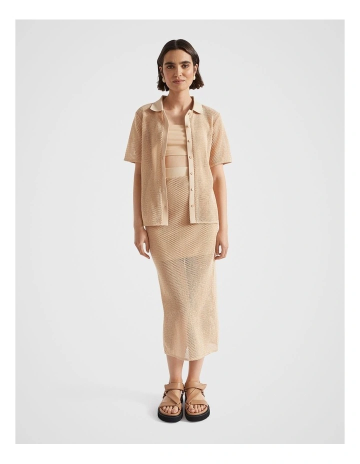 Mesh Short Sleeve Shirt in Soft Wheat