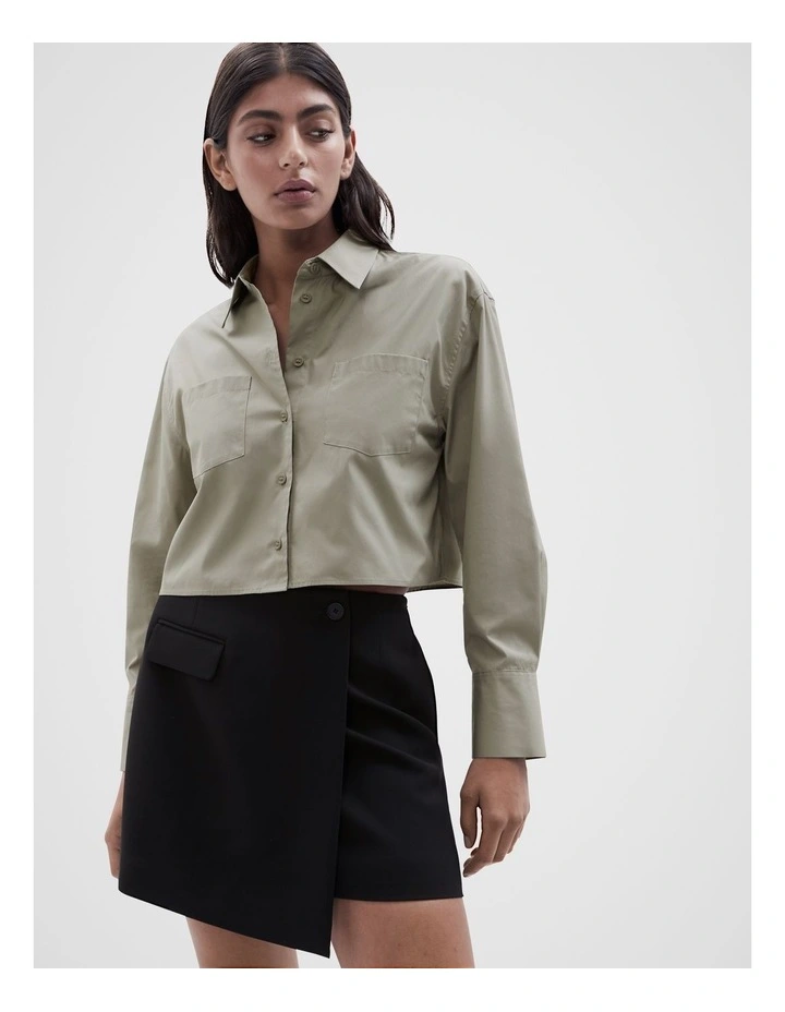Cropped Cotton Shirt in Soft Khaki