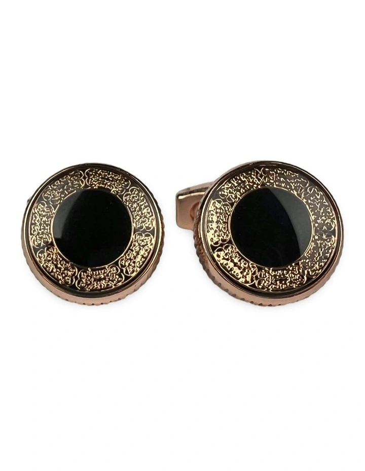 Opulent Round Cufflink in Rose Gold/Black