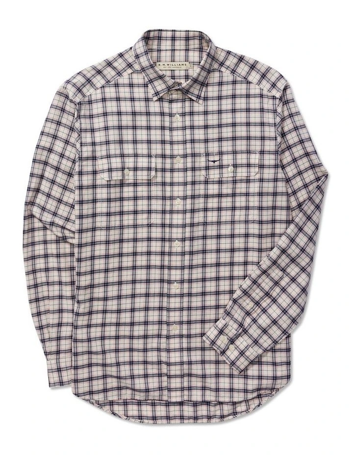 Collins Check Long Sleeve Shirt White in Navy Red