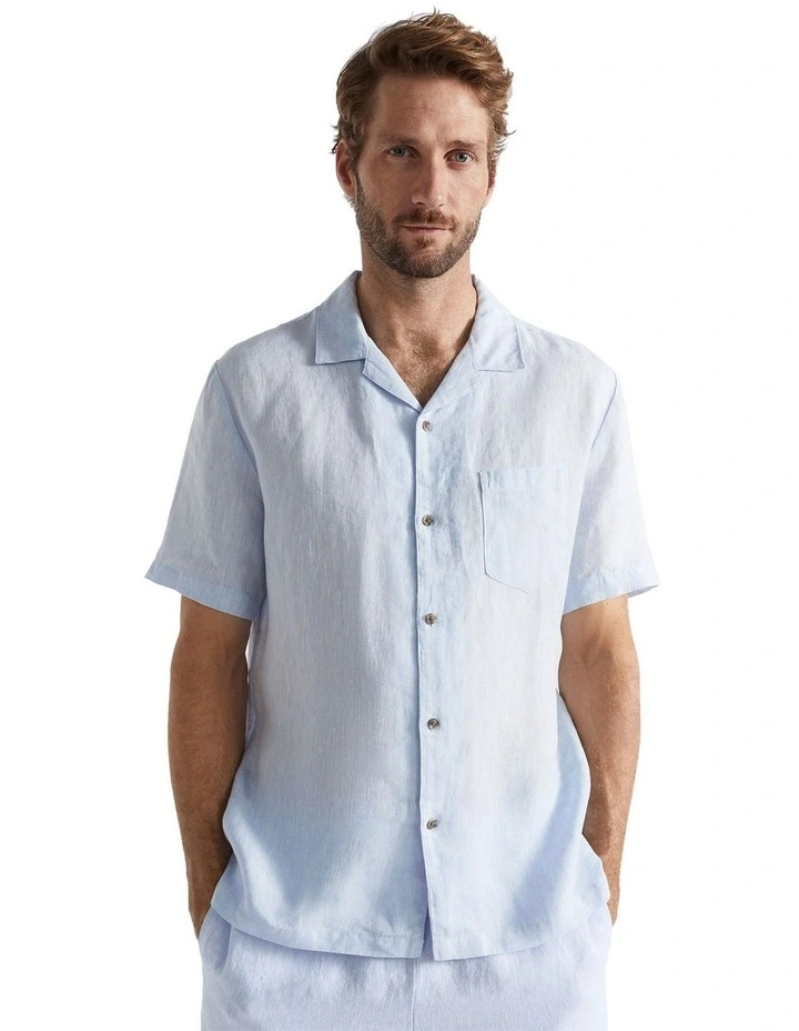 Linen Short Sleeve Shirt in Light Blue Crossdye