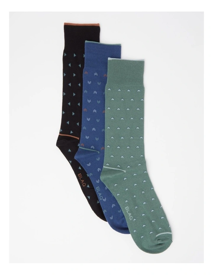 3 Pack Micro Geo Socks in French Navy/Posy Green
