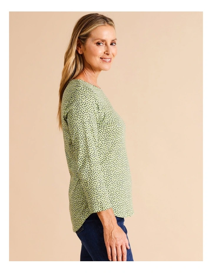 Organic Cotton Wardrobe Staple 3/4 Sleeve Tee In Khaki Pebble Spot
