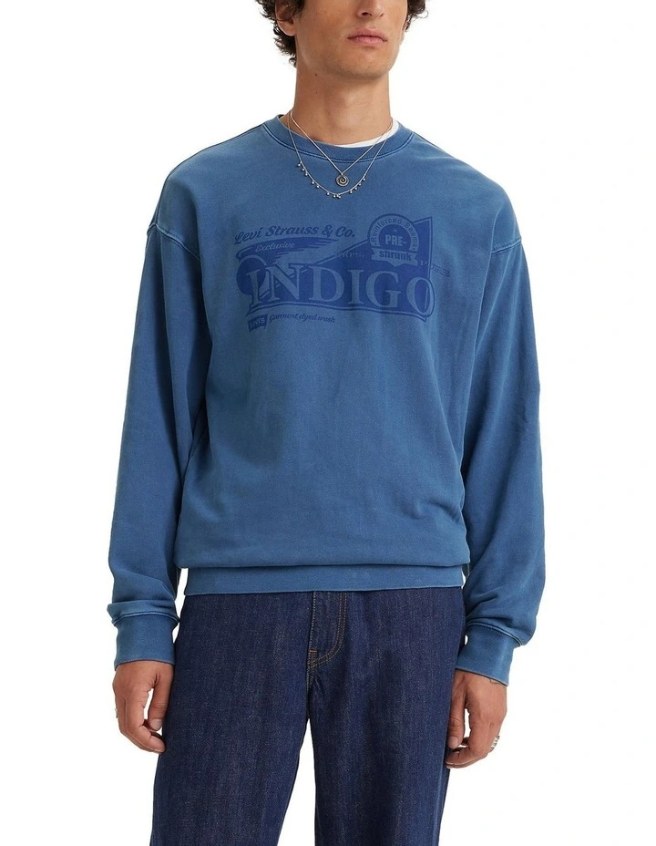 Relaxed Fit Graphic Crewneck Sweatshirt in Vintage Indigo