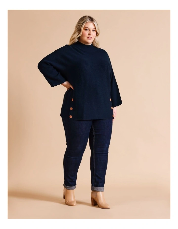 Sustainable Viscose Blend Button Side Magyar Sleeve Jumper In Sapphire