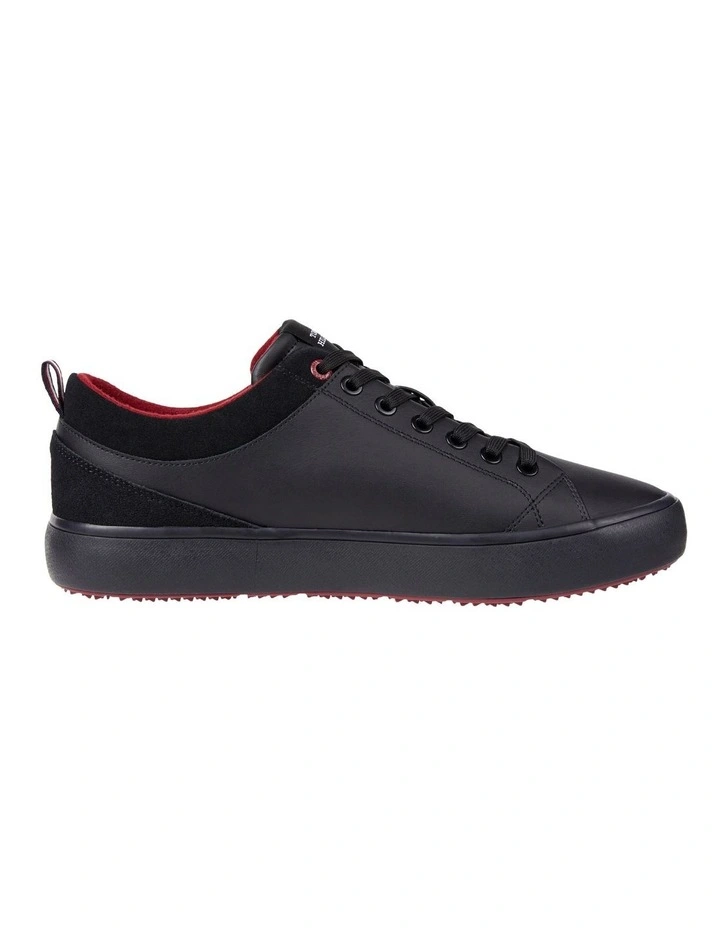 Leather Lace-Up Cleat Trainers in Black
