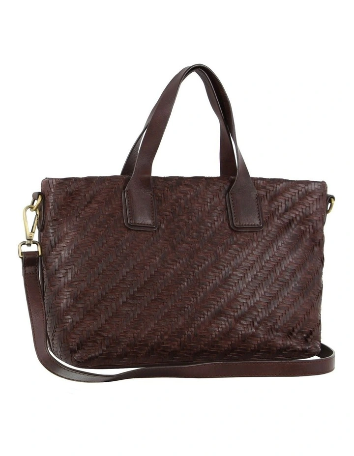 Woven Embossed Leather Tote Bag in Burgundy