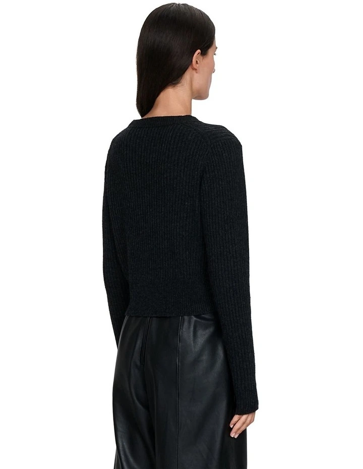 Cashmere Merino Rib Cardigan in Black