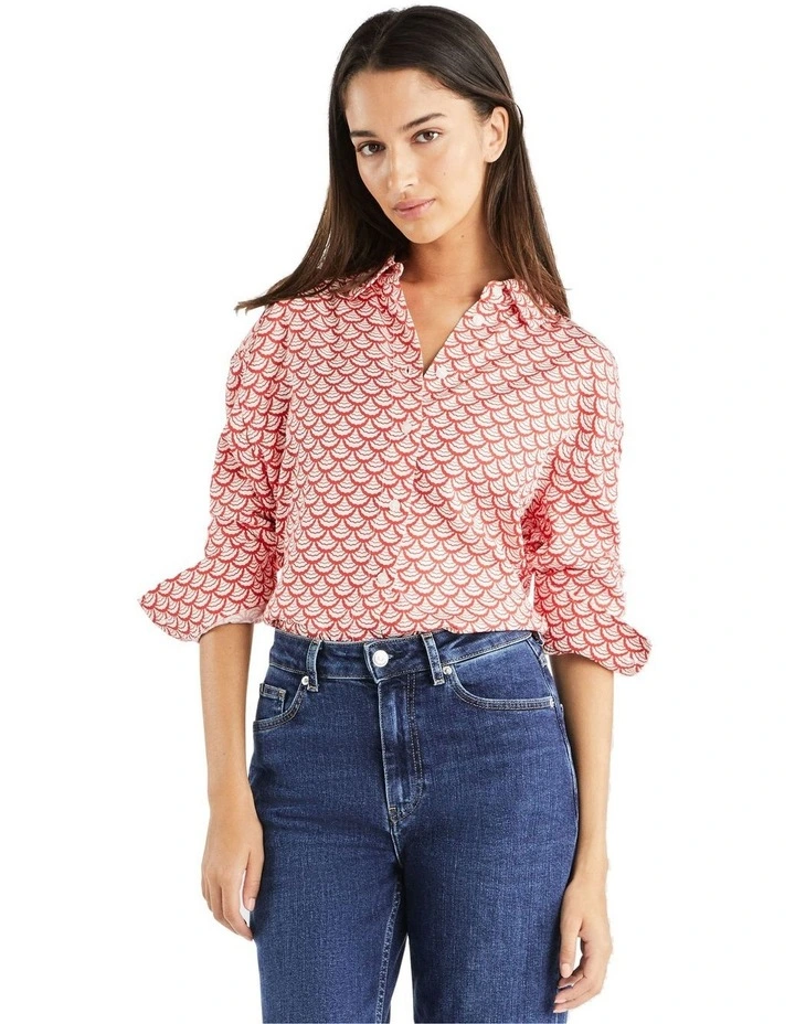 Seal Print Fluid Modern Shirt in Red
