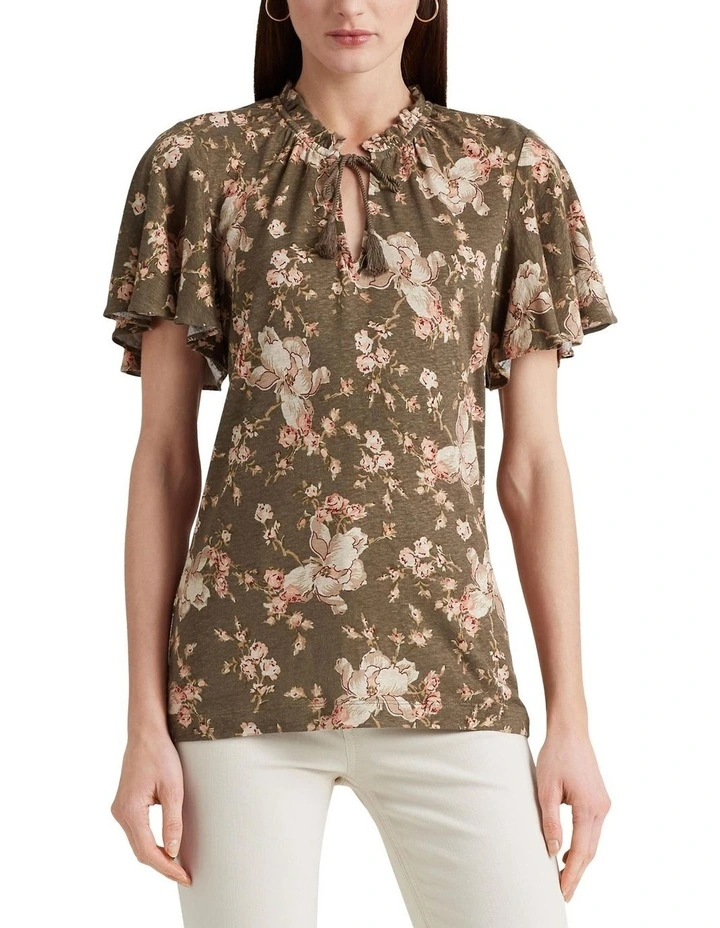 Floral Jersey Tie-Neck Top in Assorted