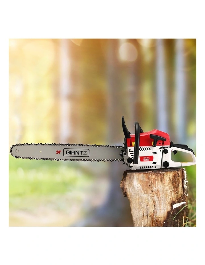 62cc Chainsaw Petrol Commercial 24" Bar in Red