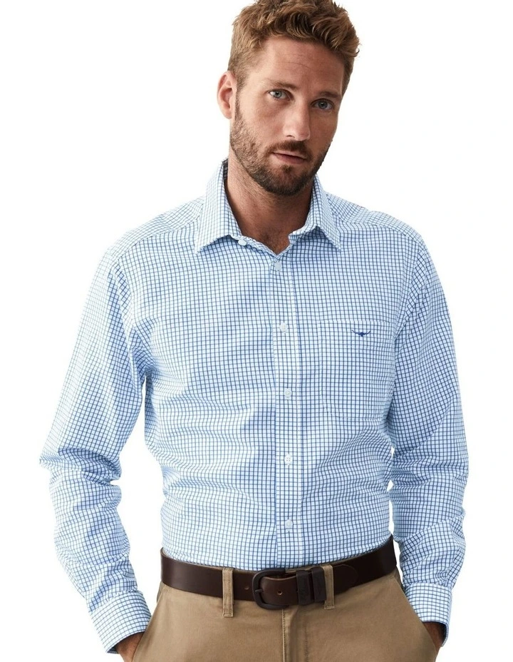 Collins Check Long Sleeve Shirt Blue white Brown