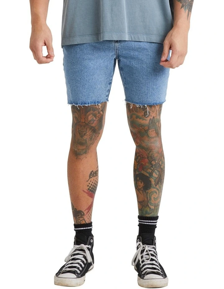 Frayed Denim Shorts in Vintage Blue