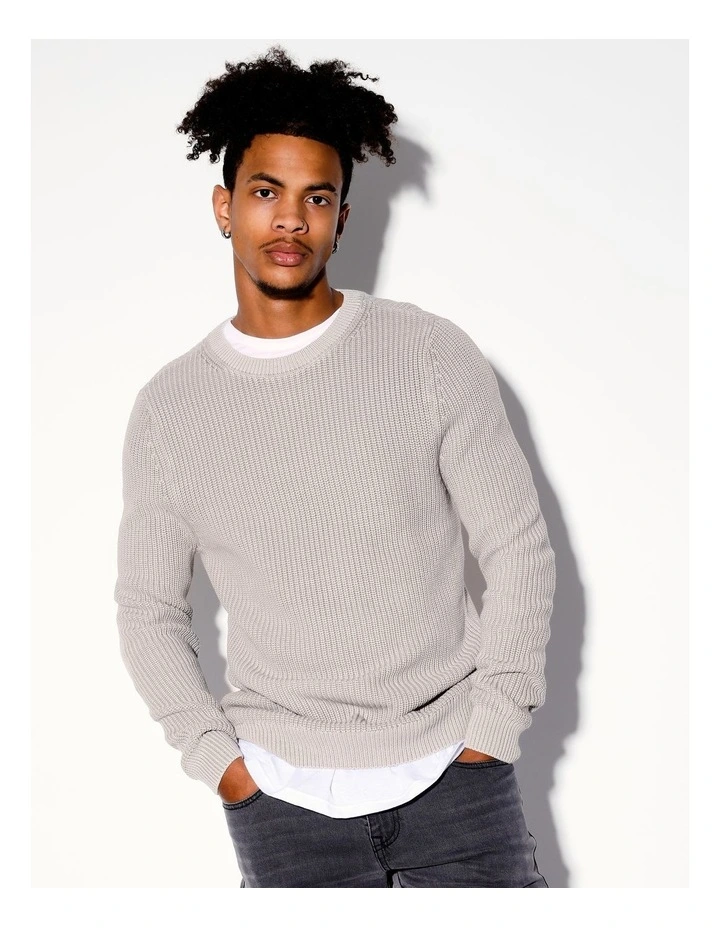 Finbar Fisherman Rib Knit Pullover in Grey