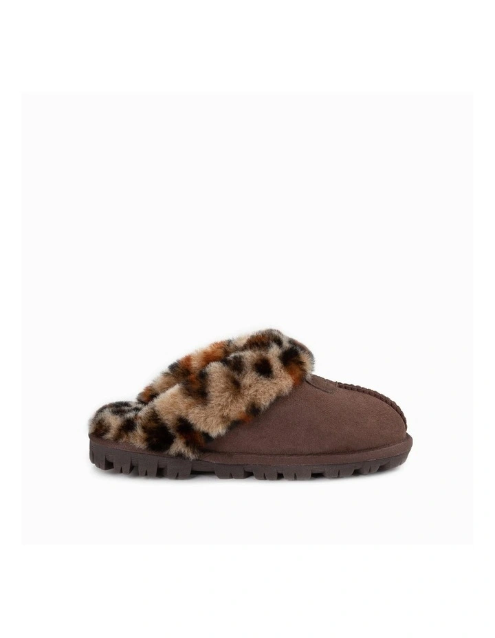 Leopard Print Water Resistant Coquette Slipper in Chocolate