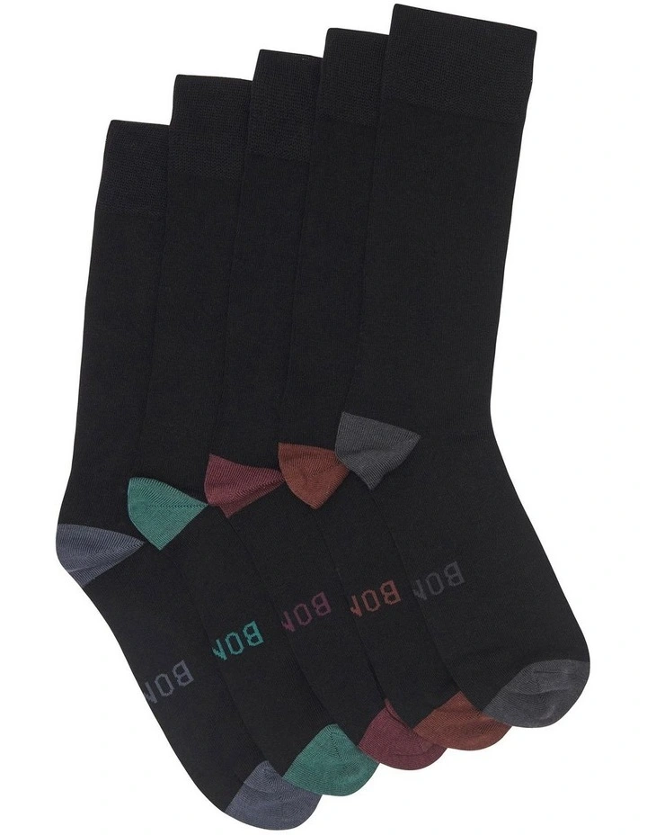 Bamboo Heel and Toe Socks 5 Pack in Black