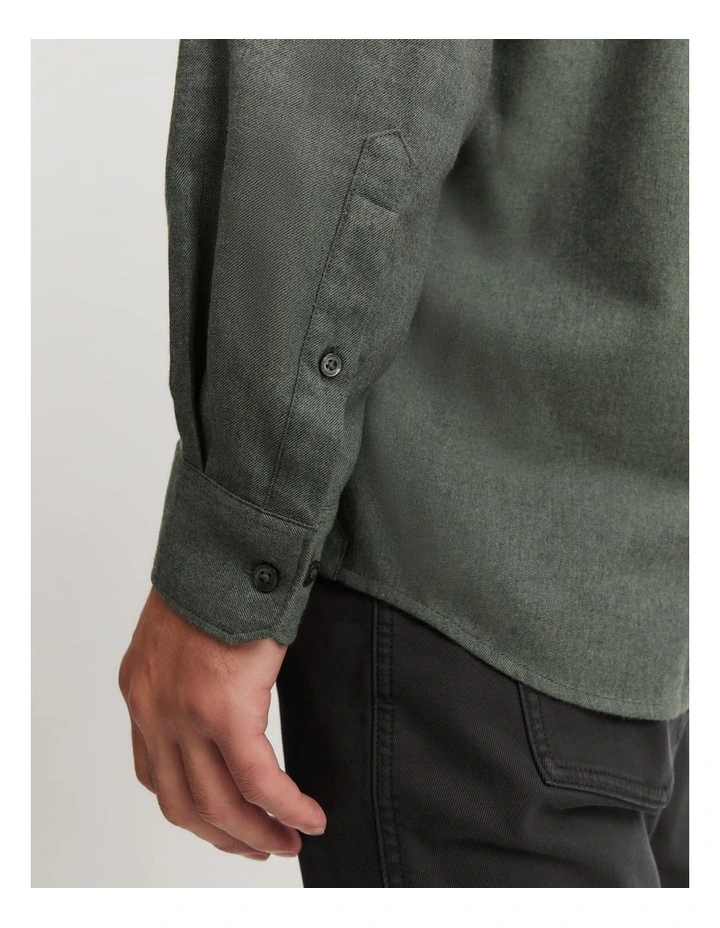 Cotton Blend Brushed Shirt in Green Melange