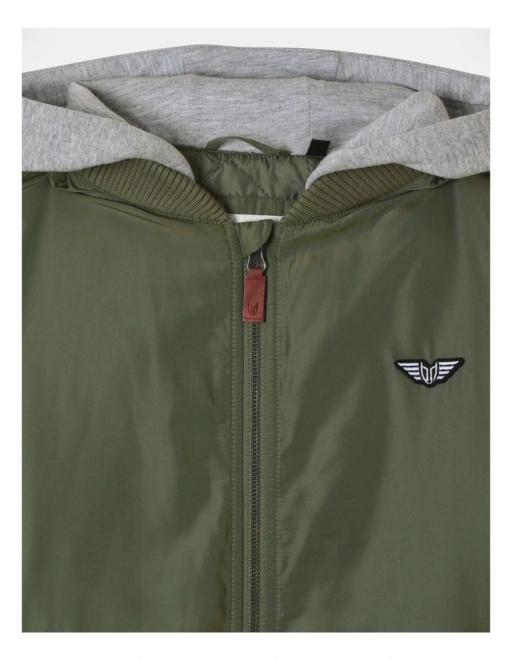Woven Bomber Jacket With Hood in Khaki