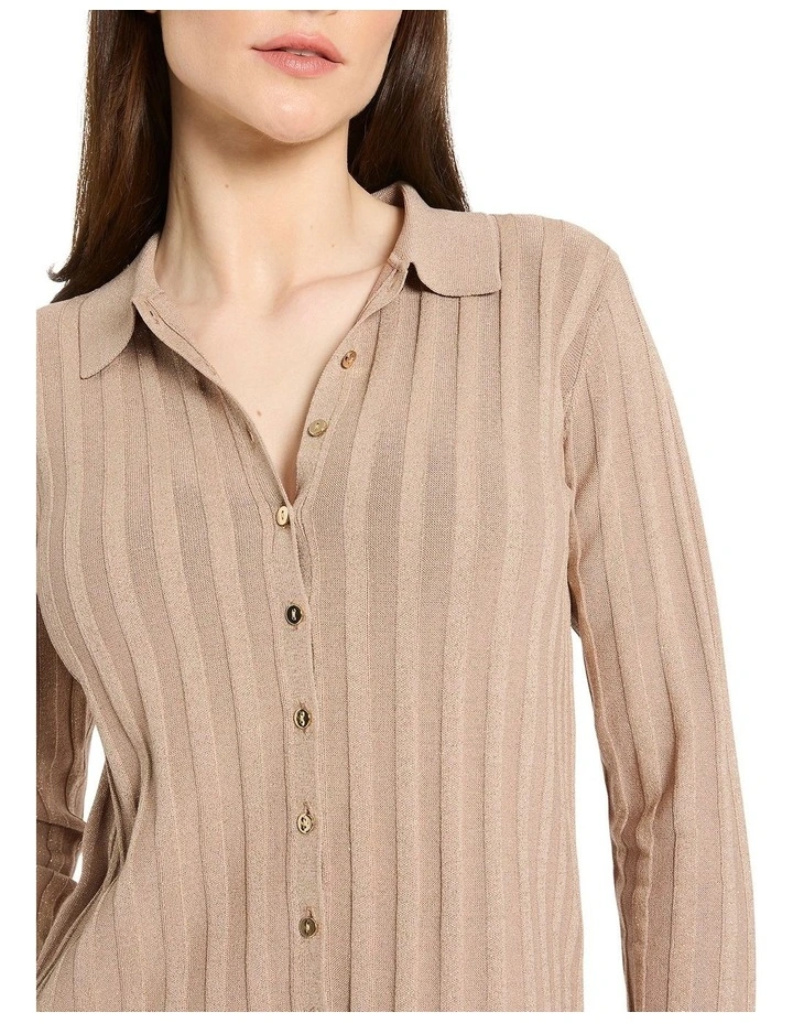 Kris Button Front Knit Top in Latte/Gold