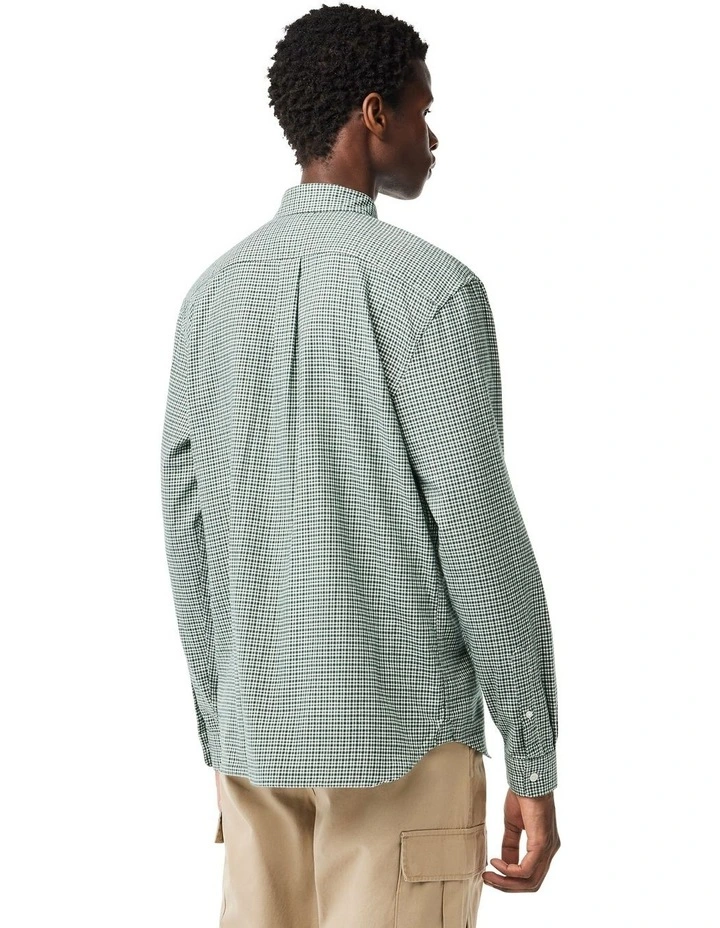 Essentials Long Sleeve Poplin Check Shirt in Sinople