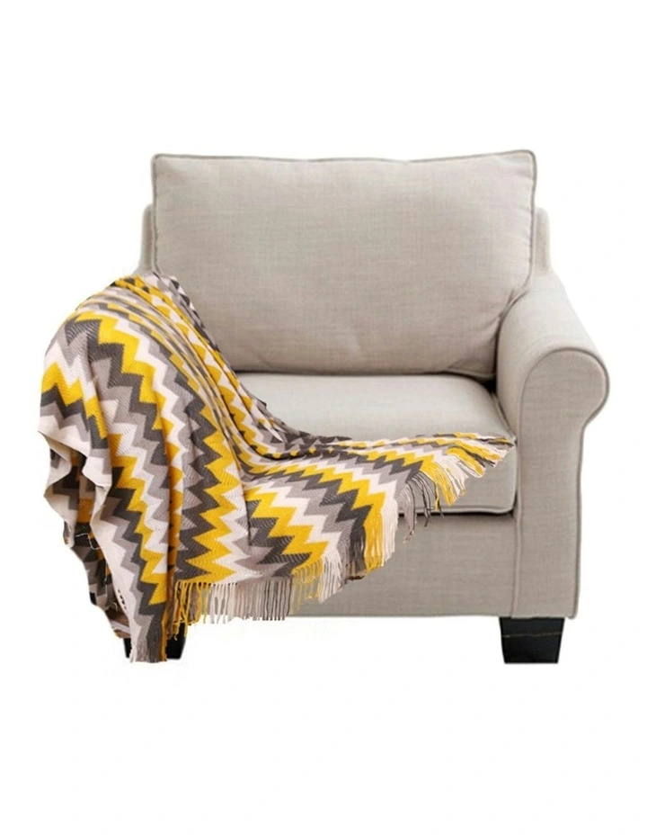 Zigzag Acrylic Striped Throw Blanket 220cm in Yellow