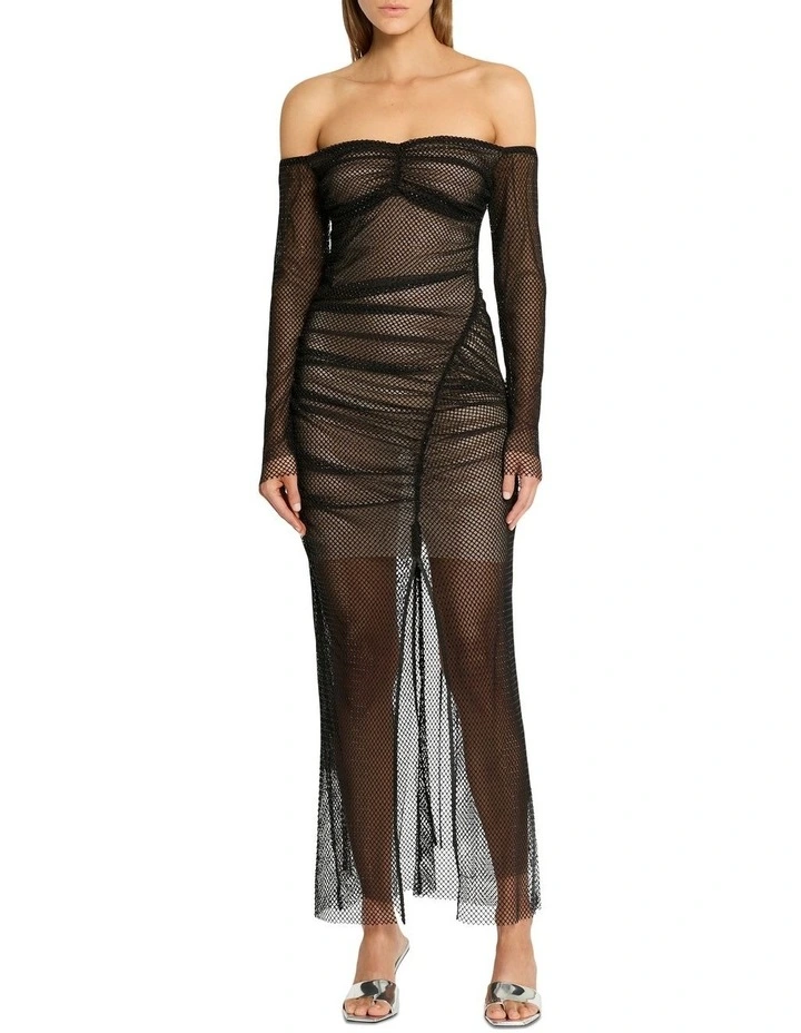 Tear Drop Midi Dress in Nude/Black
