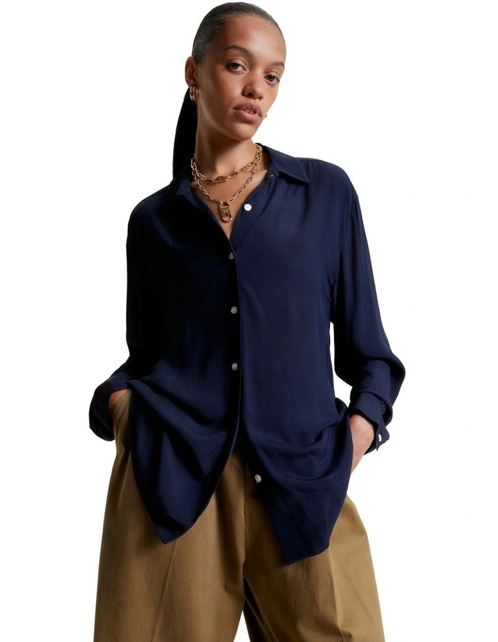 Relaxed Crepe Shirt in Blue