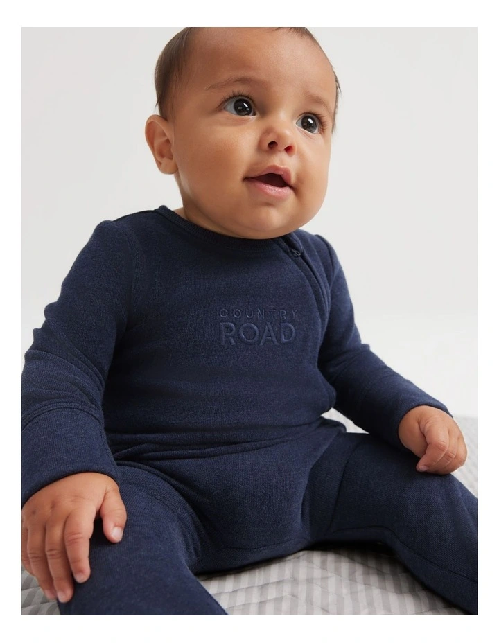 Gots-certified Organic Logo Zip Jumpsuit in French Navy Marle