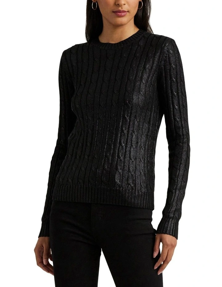 Cable-Knit Cotton-Blend Sweater in Black