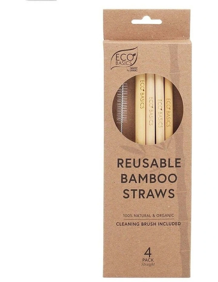 Eco Basics Reusable Bamboo Straws 23cm 4 Pack in Multi