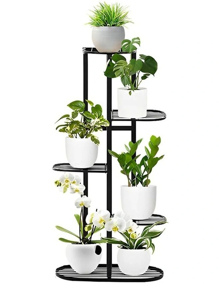 5 Tier 6 Pots Metal Plant Rack in Black