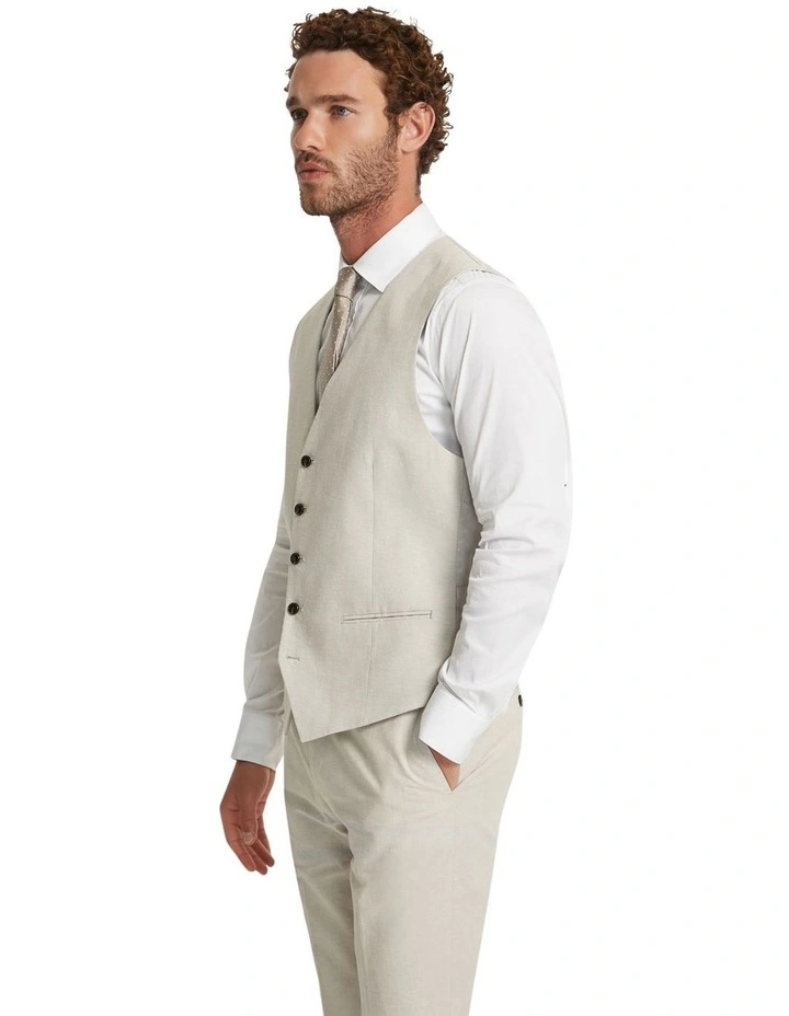 Butterworth Linen Blend Waistcoat in Stone
