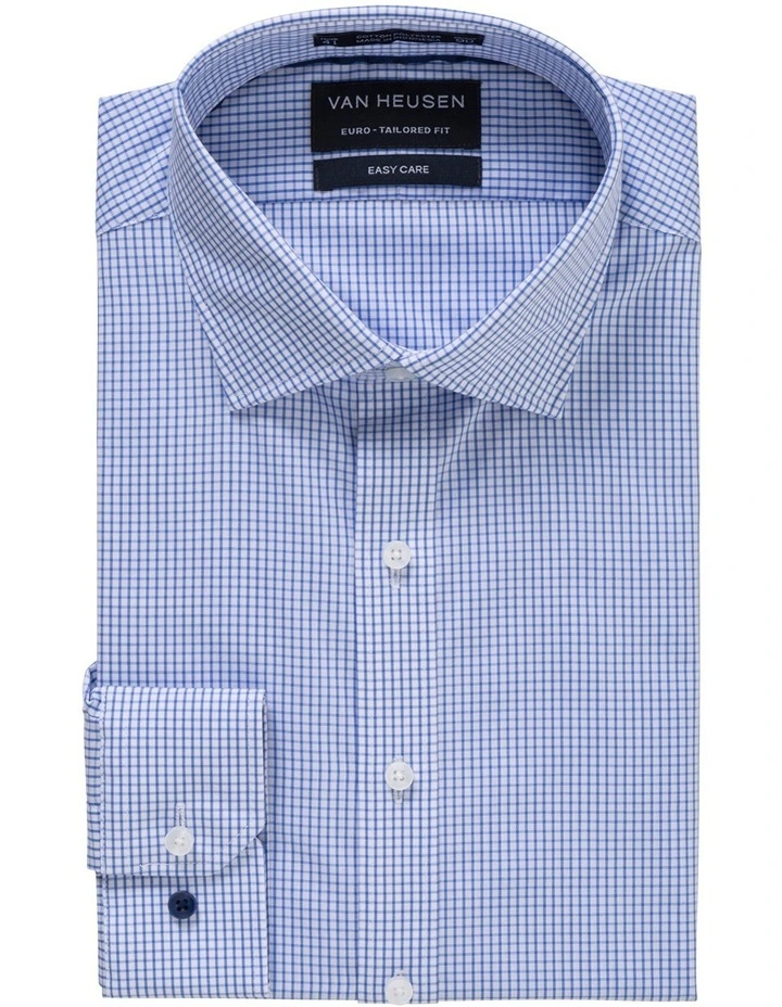 Euro Check Long Sleeve Business Shirt in Blue