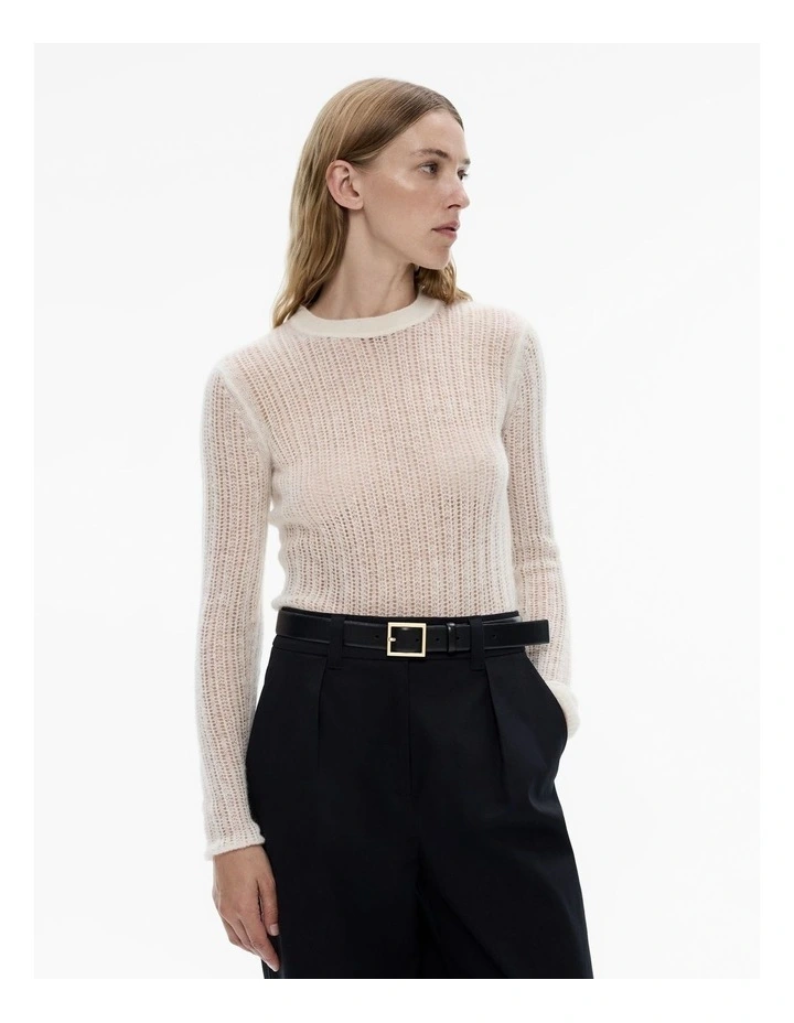Stitch Detail Long Sleeve Knit Top in Cream