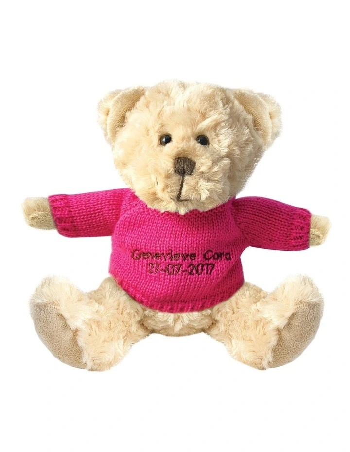 Personalised Beige Bear With Hot Pink Knitted Jumper