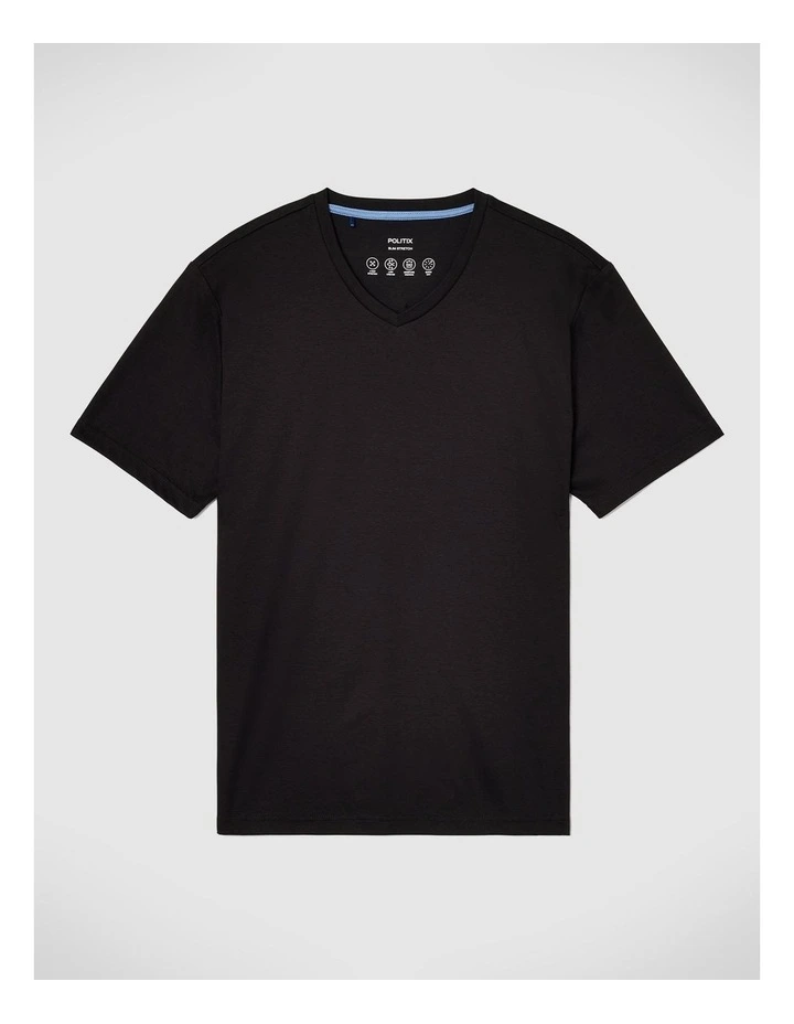 Slim V-neck Travel Tee in Black