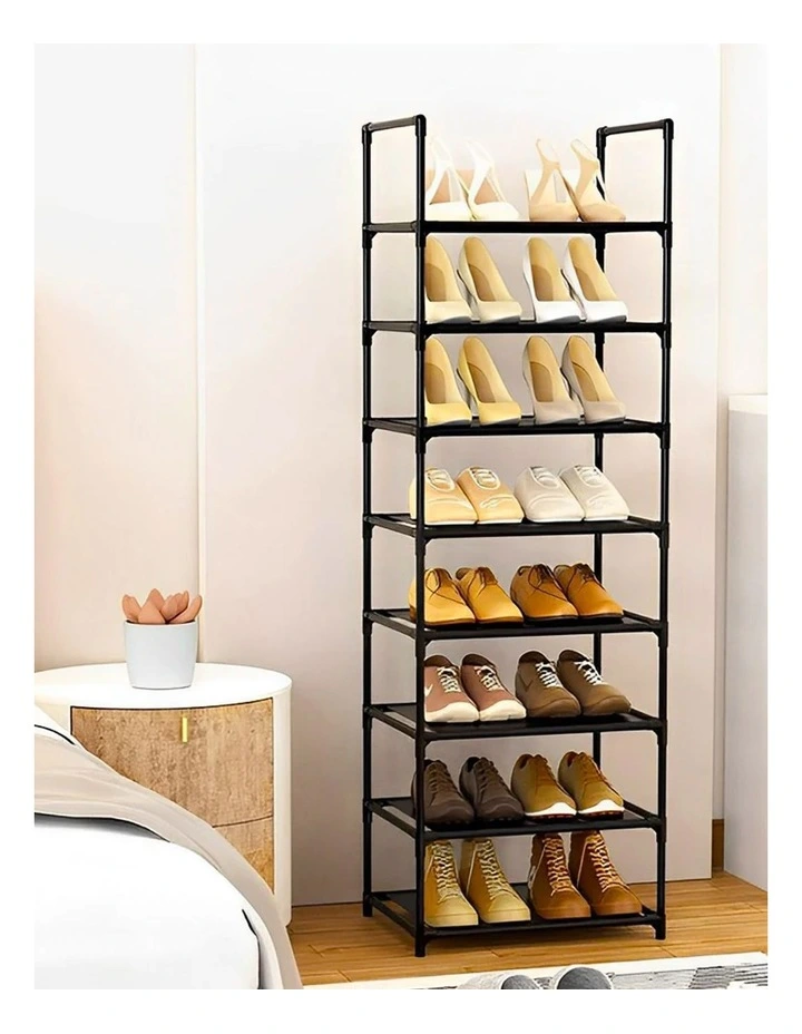 8 Tier Shoe Storage Rack Organizer with Handle in Black
