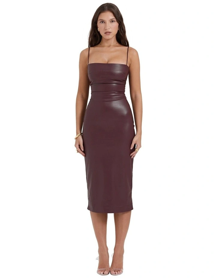 Jalena Vegan Leather Lace Back Dress in Mulberry