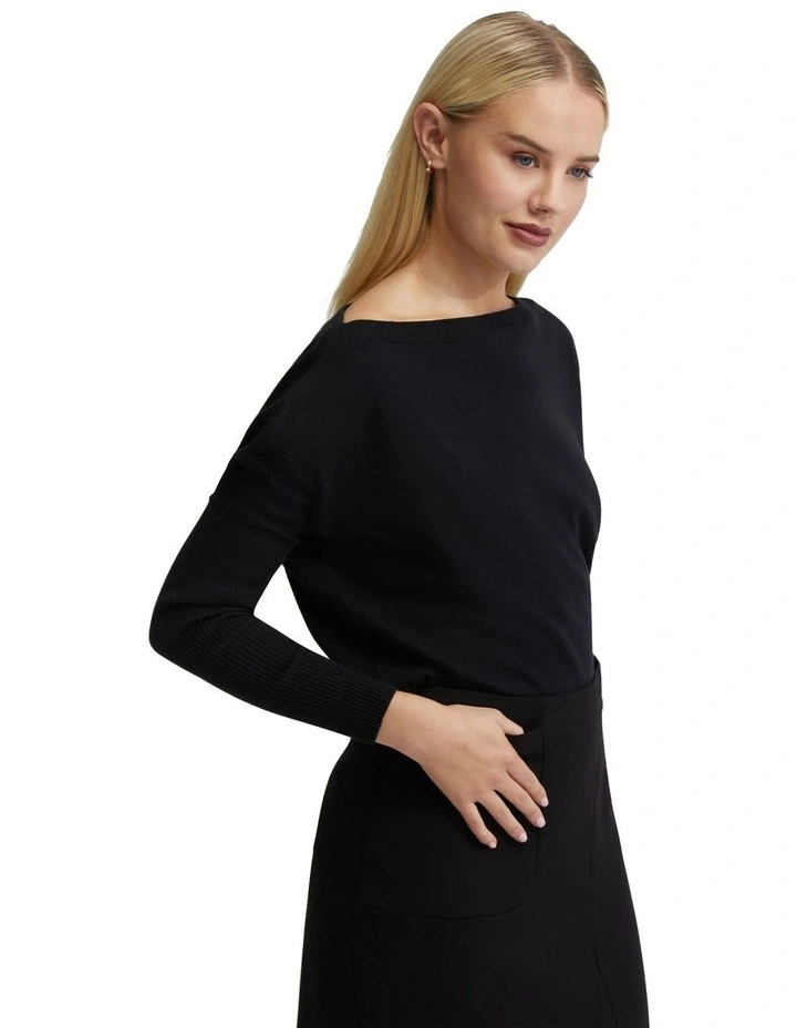 Sandy Cashmere Bleboatneck Knit Top in Black