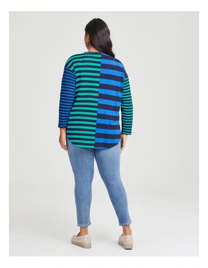 Bamboo Ponte Jewel Stripe Top in Navy/Blue/Green