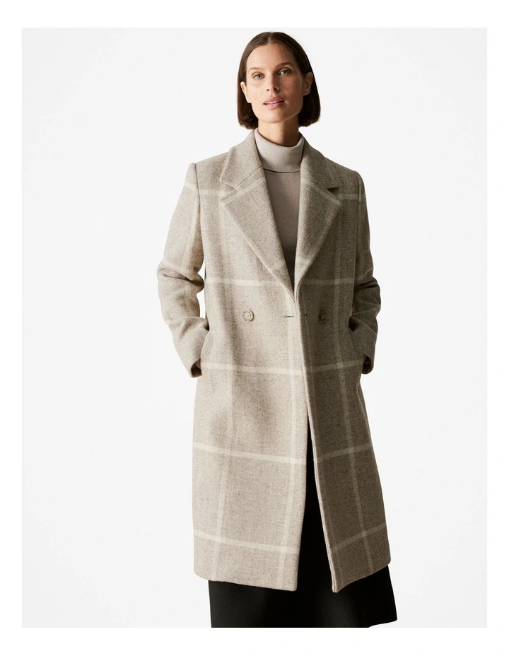 Undyed Wool Blend Check Car Coat in Natural Marle