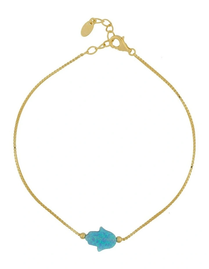Mini Hamsa Gold Fine Bracelet in Light Blue