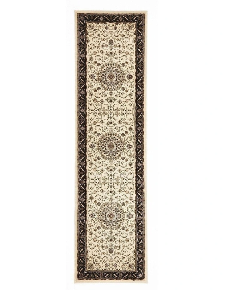 Sydney Collection Medallion Rug Ivory with Black Border