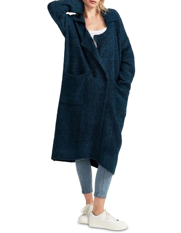 Born To Run Sustainable Sweater Coat in Teal