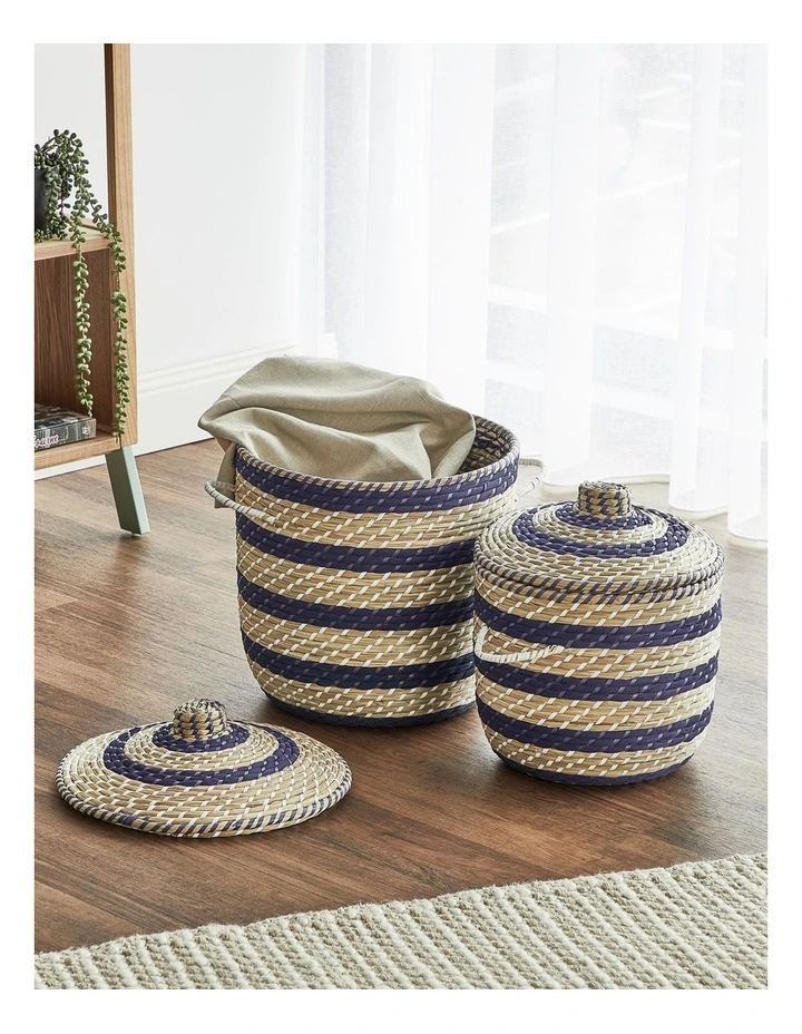 Skyros Seagrass Basket Set of 2 in Natural/Blue