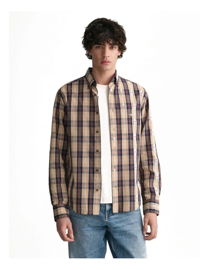 Regular Fit Checked Archive Poplin Shirt in Dark Khaki