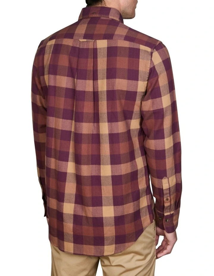 Regular Fit Herringbone Checked Flannel Shirt in Red Shadow